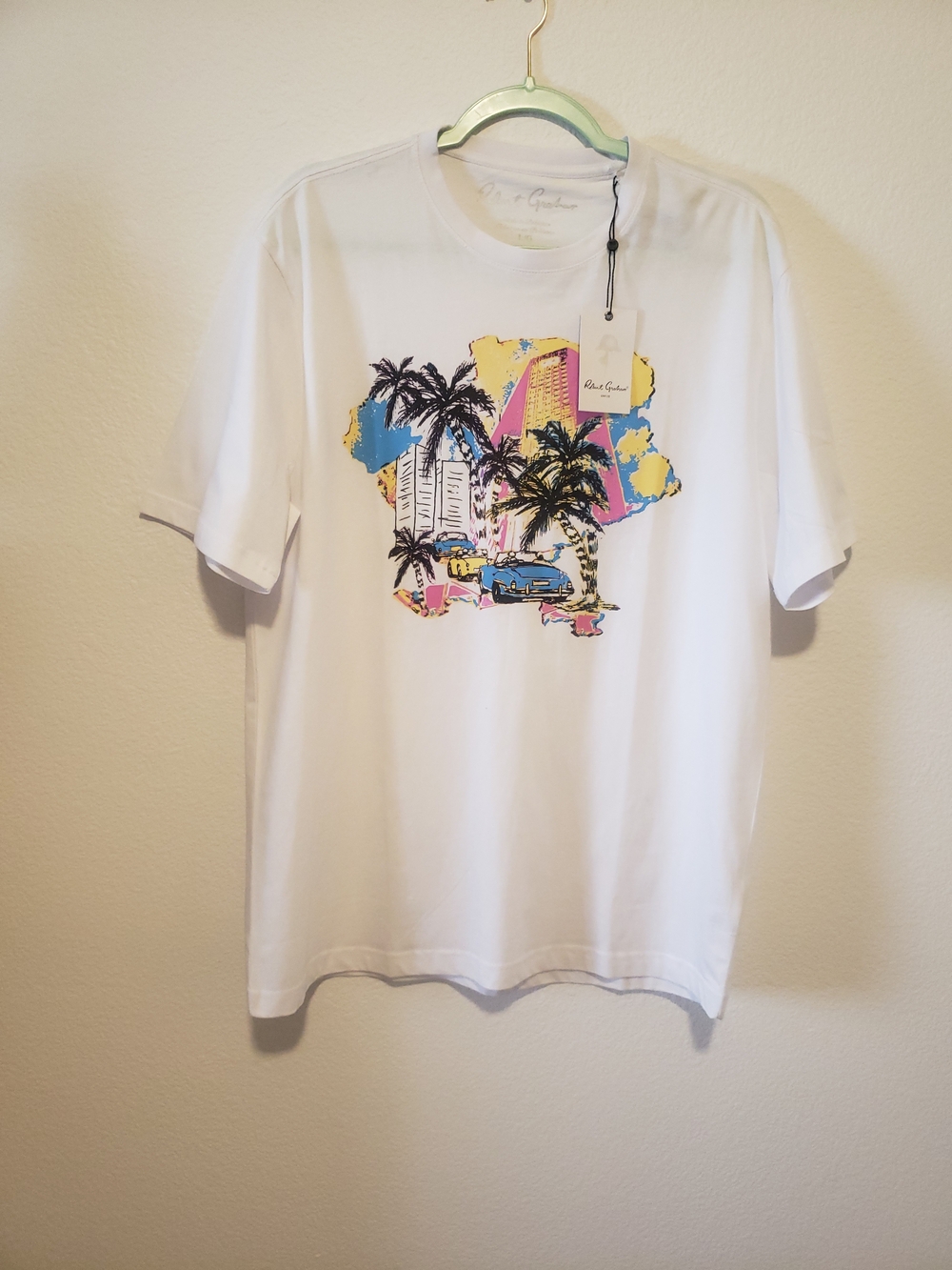 Robert Graham White Short Sleeve Tee with Tropical Multi-Color Graphic